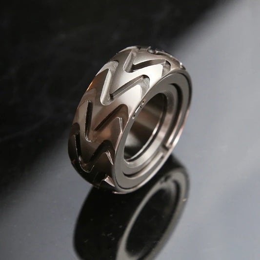 Ratchet wheel magnetic metal fidget ring - view 2