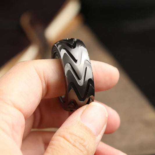 Ratchet wheel magnetic metal fidget ring - view 1